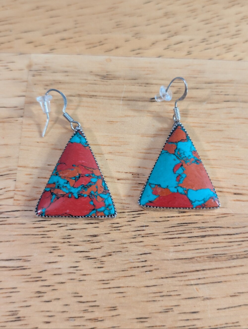 Triangle Turquoise Silver Dangle Earrings
